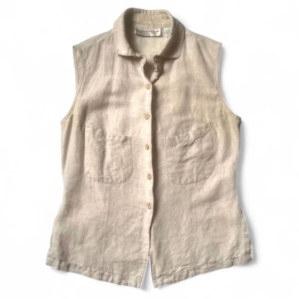 Giorgio Sant’Angelo Classic Minimalist Beige Linen Sleeveless Summer Staple Top